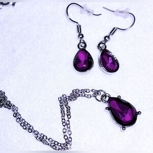 Purple Amethyst Pendant & Matching Drop Earrings